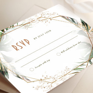 Carte de réponse de mariage Monstera RSVP verte et