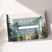 Carte de réponse de mariage Montagnes et pins à l'