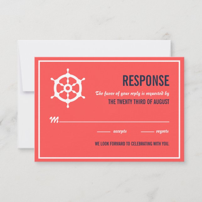 Carte de réponse de mariage nautique bleu marine e (Devant)