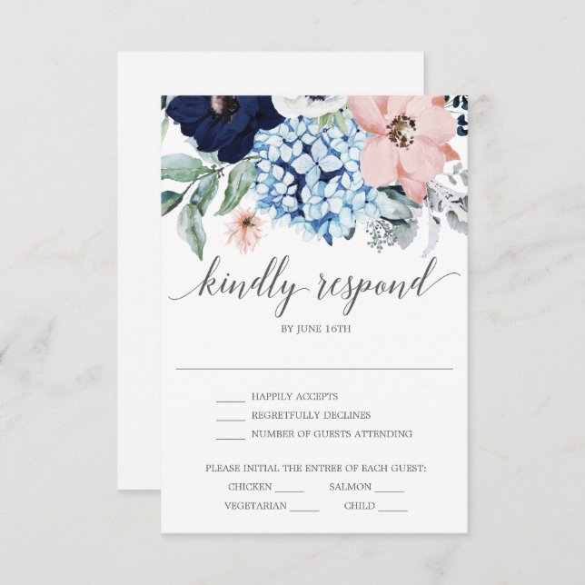 Carte de réponse de mariage Navy Blooms (Devant / Derrière)