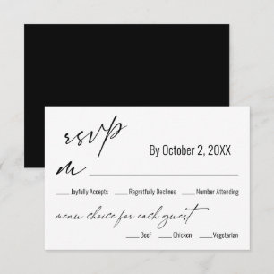 Carte de réponse de mariage noir à choix de menu s