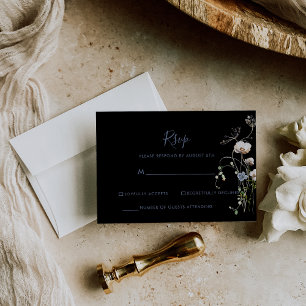 Carte de réponse de mariage noir à floraison fores