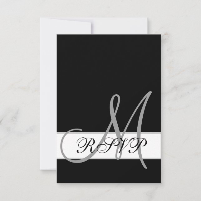Carte de réponse de mariage noir et blanc avec mon (Devant)