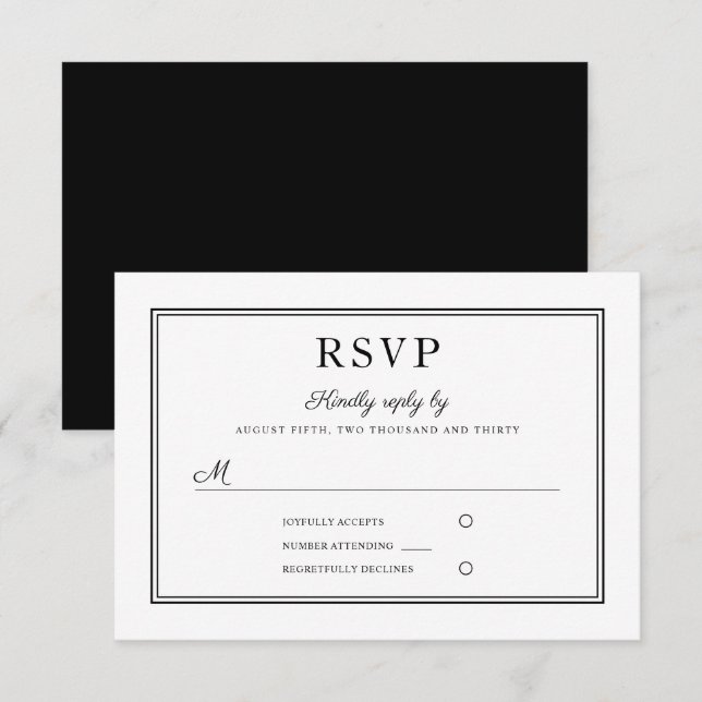 Carte de réponse de mariage noir et blanc formelle (Devant / Derrière)