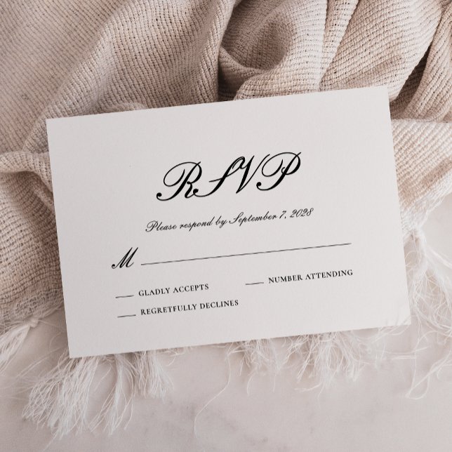 Carte de réponse de mariage noir et blanc formelle (Créateur téléchargé)