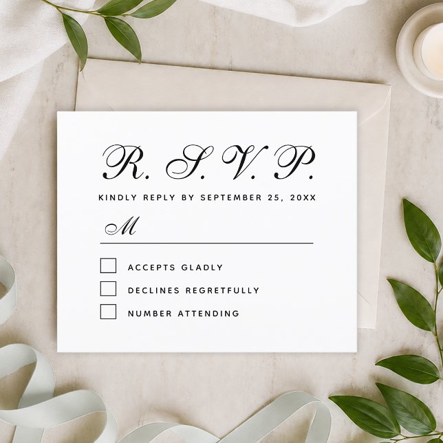 Carte de réponse de mariage noir et blanc RSVP Bud (Créateur téléchargé)