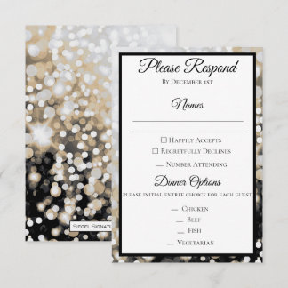 Carte de réponse de mariage noir et or