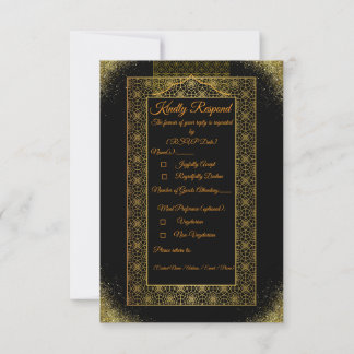 Carte de réponse de mariage Noir et Or | Élégant
