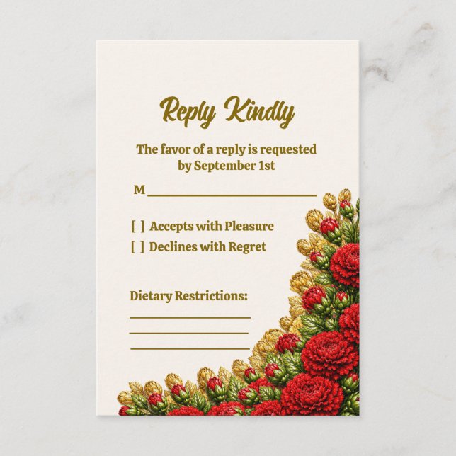 Carte de réponse de mariage Ohio Red Carnation (Devant)
