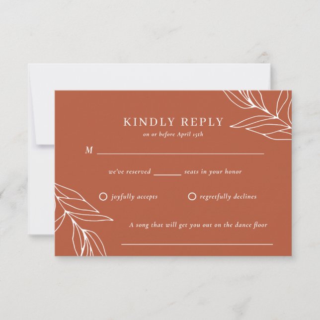 Carte de réponse de mariage orange brûlé tropical  (Devant)