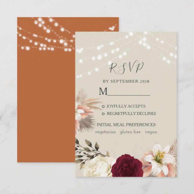 Carte de réponse de mariage orange rustique (Devant / Derrière)