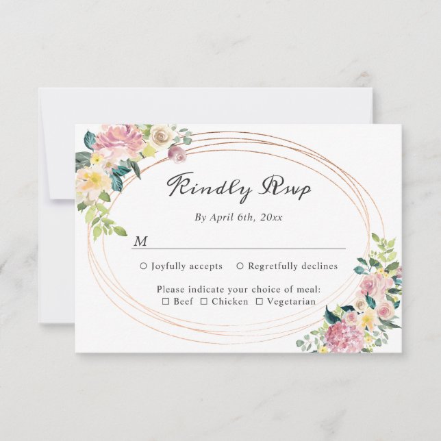 Carte de réponse de mariage ovale florale pastel (Devant)