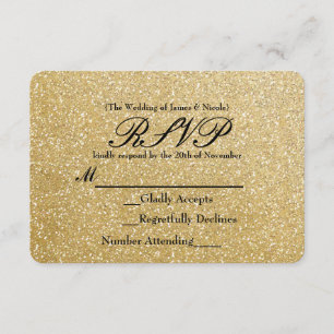 Carte de réponse de mariage pailletée d'or glamour
