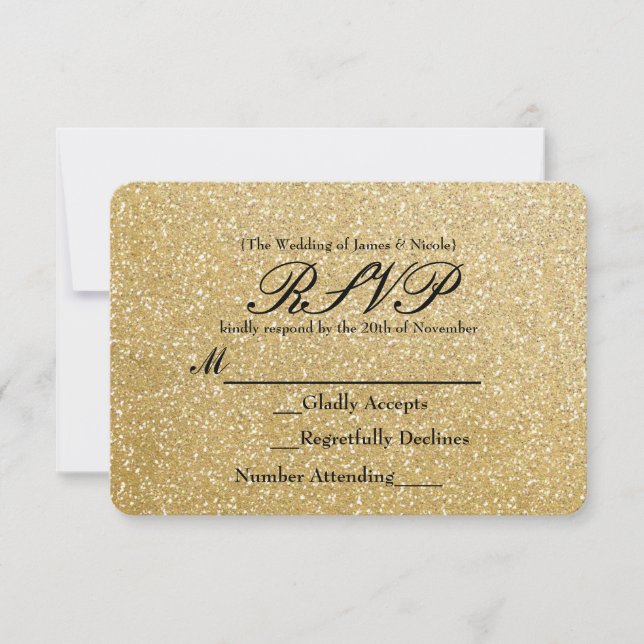 Carte de réponse de mariage pailletée d'or glamour (Devant)