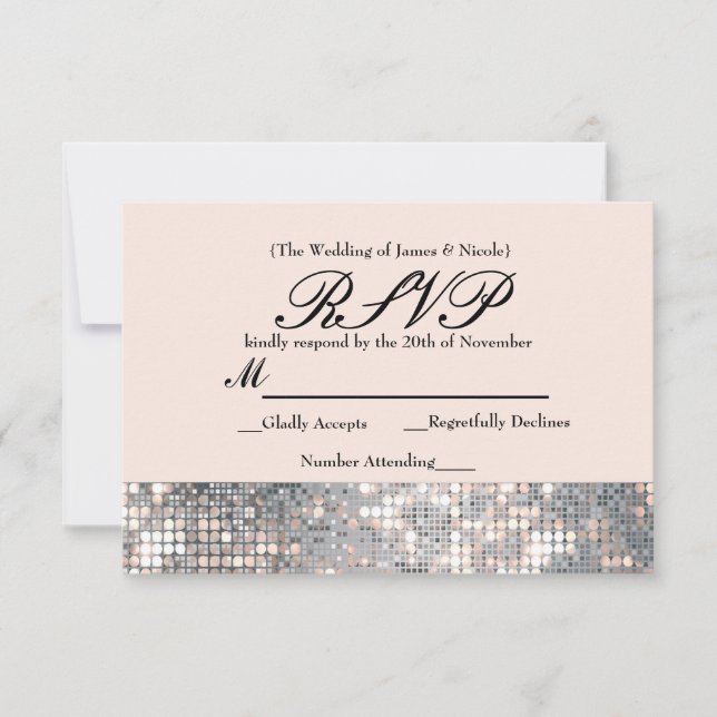 Carte de réponse de mariage pailletée glamour (Devant)