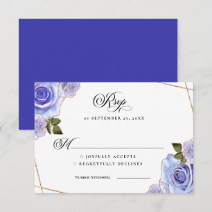 Carte de réponse de mariage pailletée Roses Bleues
