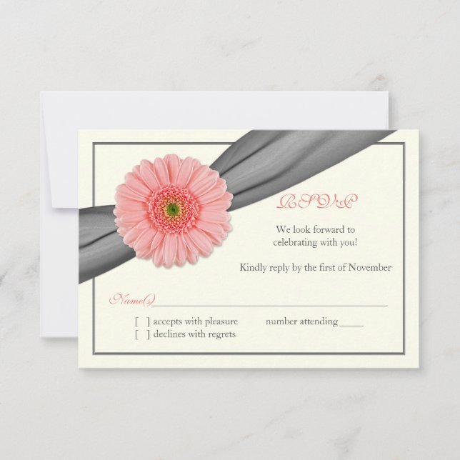 Carte de réponse de mariage Pale Coral Gerbera Gre (Devant)