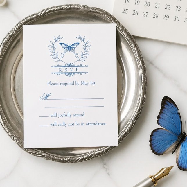Carte de réponse de mariage Papillon Bleu RSVP (Créateur téléchargé)