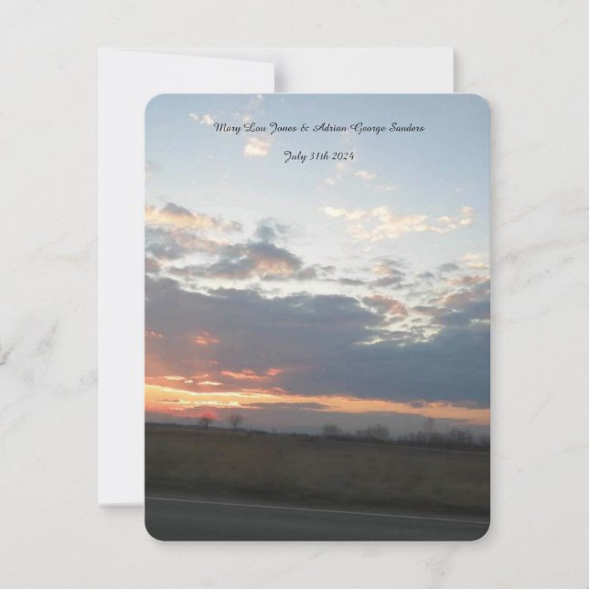Carte de réponse de mariage photo coucher de solei (Devant)