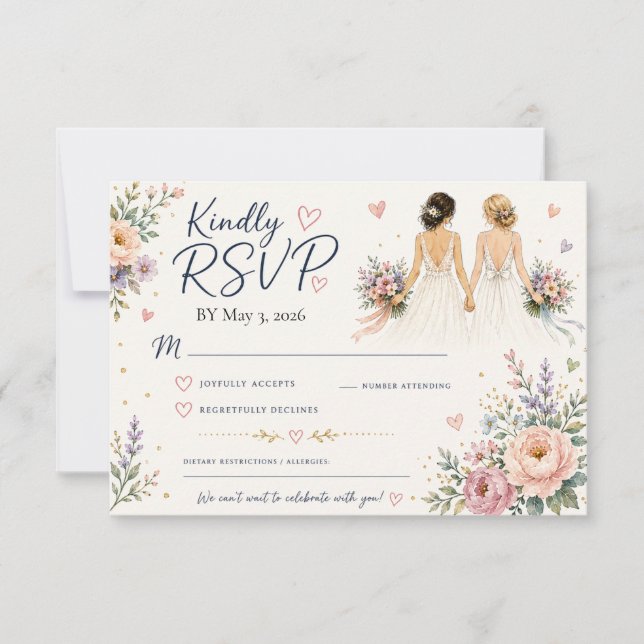 Carte de réponse de mariage pour deux mariées (Devant)