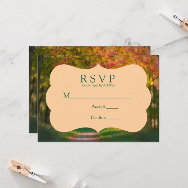 Carte de réponse de mariage pour une journée d'aut (Devant/Arrière en situation)