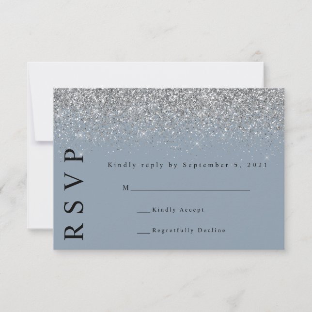 Carte de réponse de mariage Poussière Bleu et Pail (Devant)