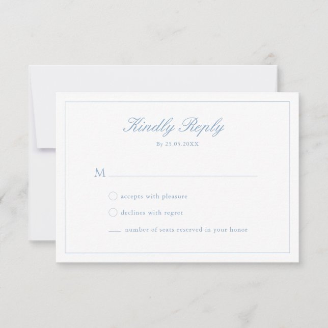 Carte de réponse de mariage poussiéreux bleu avec  (Devant)