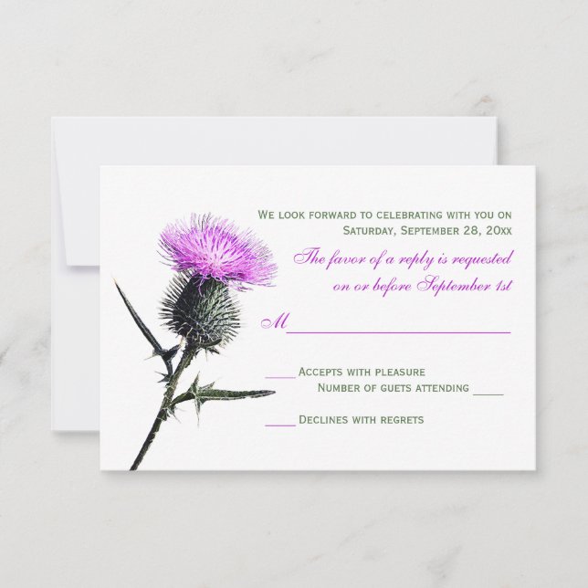 Carte de réponse de mariage Purple Green Thistle (Devant)