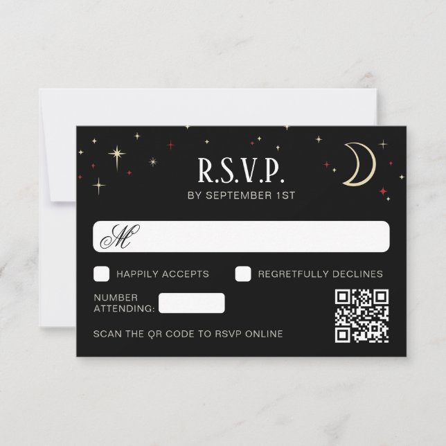 Carte de réponse de mariage QR Code Croissant Lune (Devant)