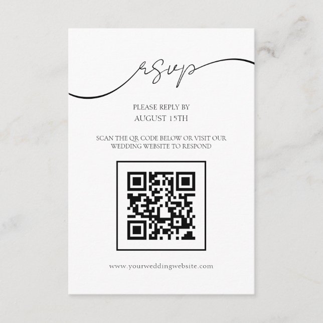 Carte de réponse de mariage QR Code écriture éléga (Devant)