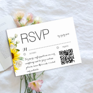 Carte de réponse de mariage QR code rose aquarelle