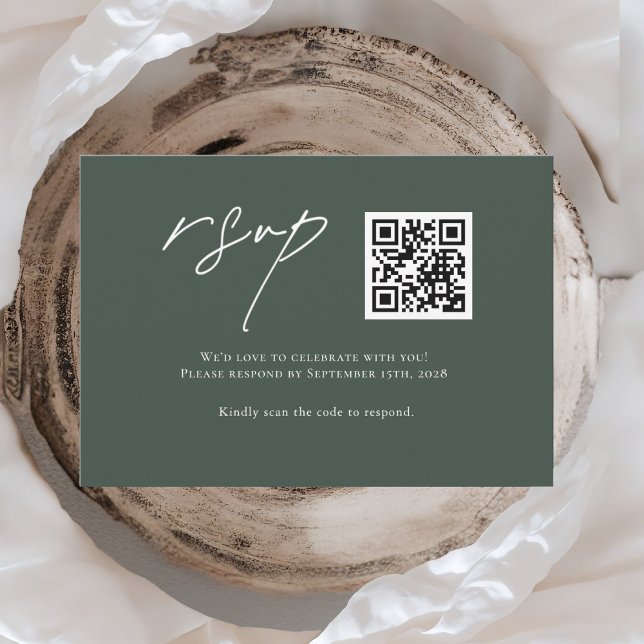 Carte de réponse de mariage QR Code vert forêt min (Créateur téléchargé)