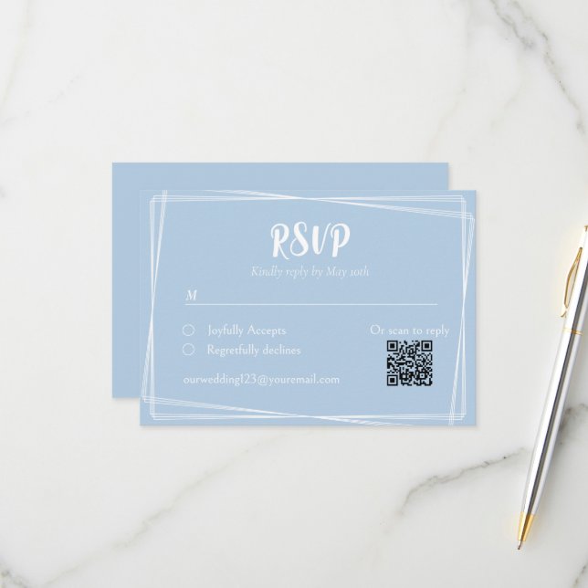Carte de réponse de mariage QR de style écriture b (Devant/Arrière en situation)