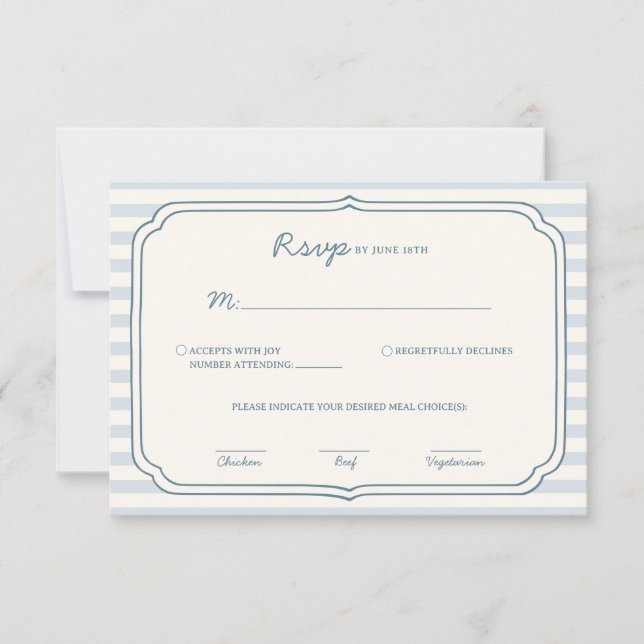 Carte de réponse de mariage rayée bleu poussiéreux (Devant)