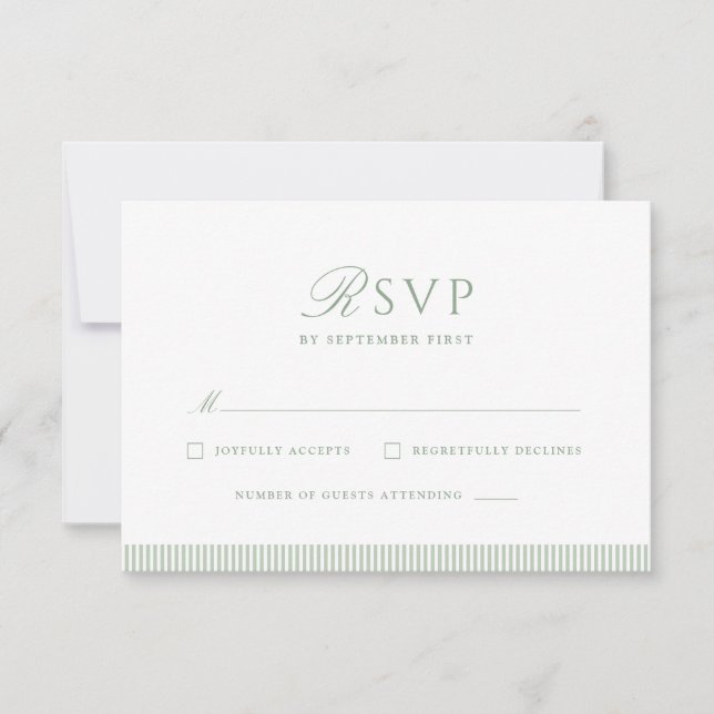 Carte de réponse de mariage rayée vert sauge (Devant)