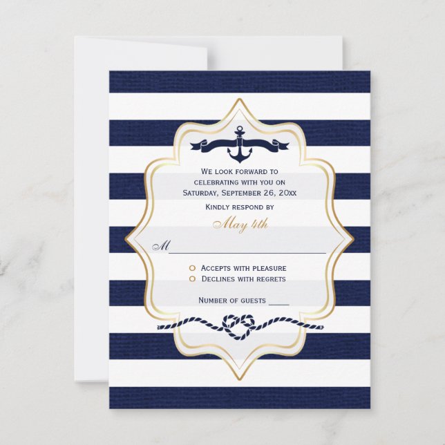 Carte de réponse de mariage | Rayure de faux burla (Devant)