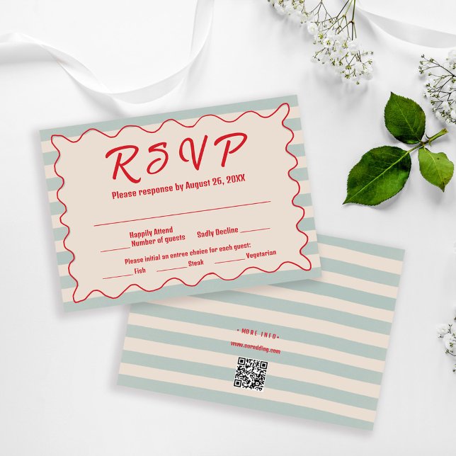 Carte de réponse de mariage rétro QR Code rayures  (Créateur téléchargé)