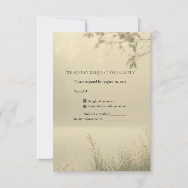 Carte de réponse de mariage romantique au bord d'u (Devant)