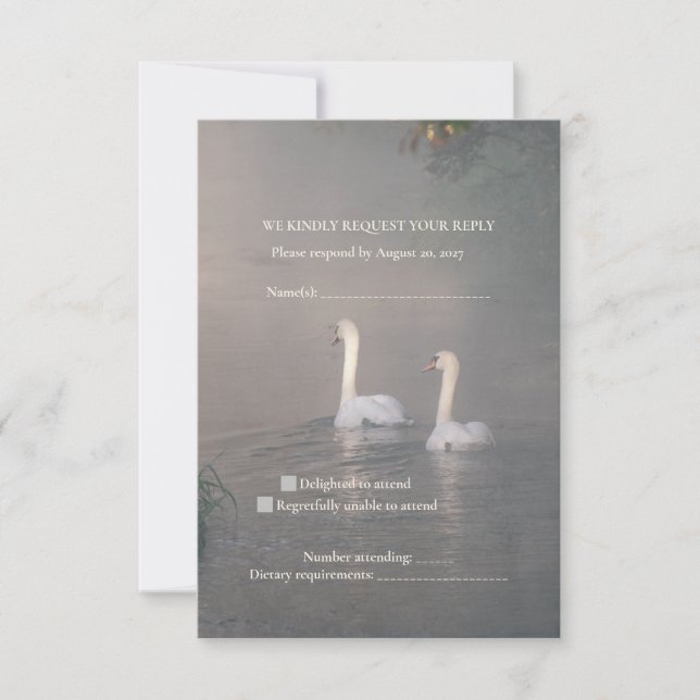 Carte de réponse de mariage romantique au cygne br (Devant)