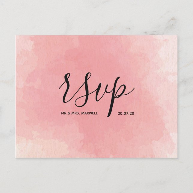 Carte de réponse de mariage rose aquarelle script  (Devant)