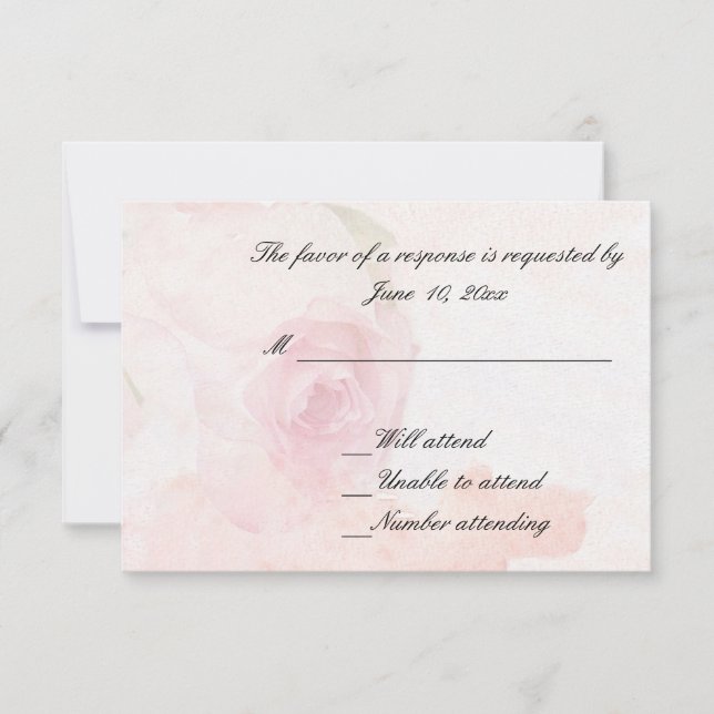 Carte de réponse de mariage | Rose Blush Aquarelle (Devant)