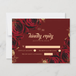 Carte de réponse de mariage Rose bordeaux et or