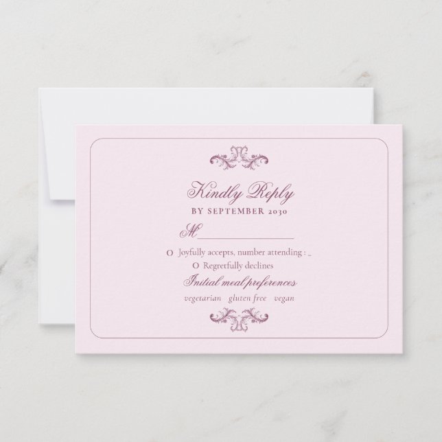 Carte de réponse de mariage rose classique (Devant)