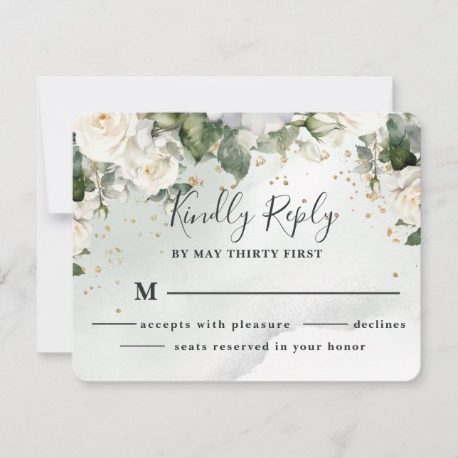 Carte de réponse de mariage Rose Élégante Vert Sau (Devant)