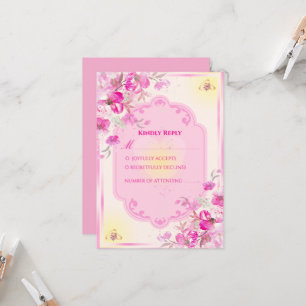 Carte de réponse de mariage rose et or vibrant