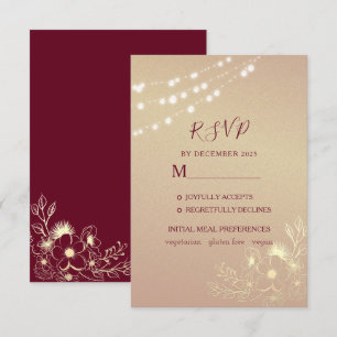 Carte de réponse de mariage Rose Gold Bourgogne