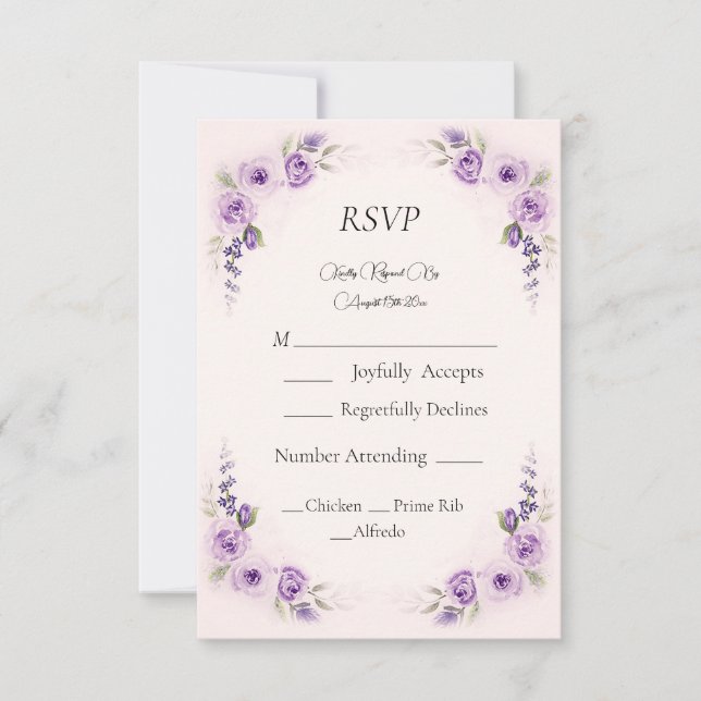 Carte de réponse de mariage rose lavande et blush (Devant)
