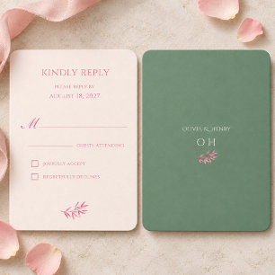 Carte de réponse de mariage rose moderne sauge ver