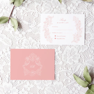 Carte de réponse de mariage rose pâle victorienne