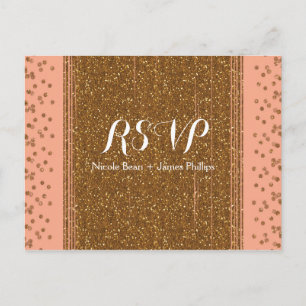 Carte de réponse de mariage rose pêche et faux str